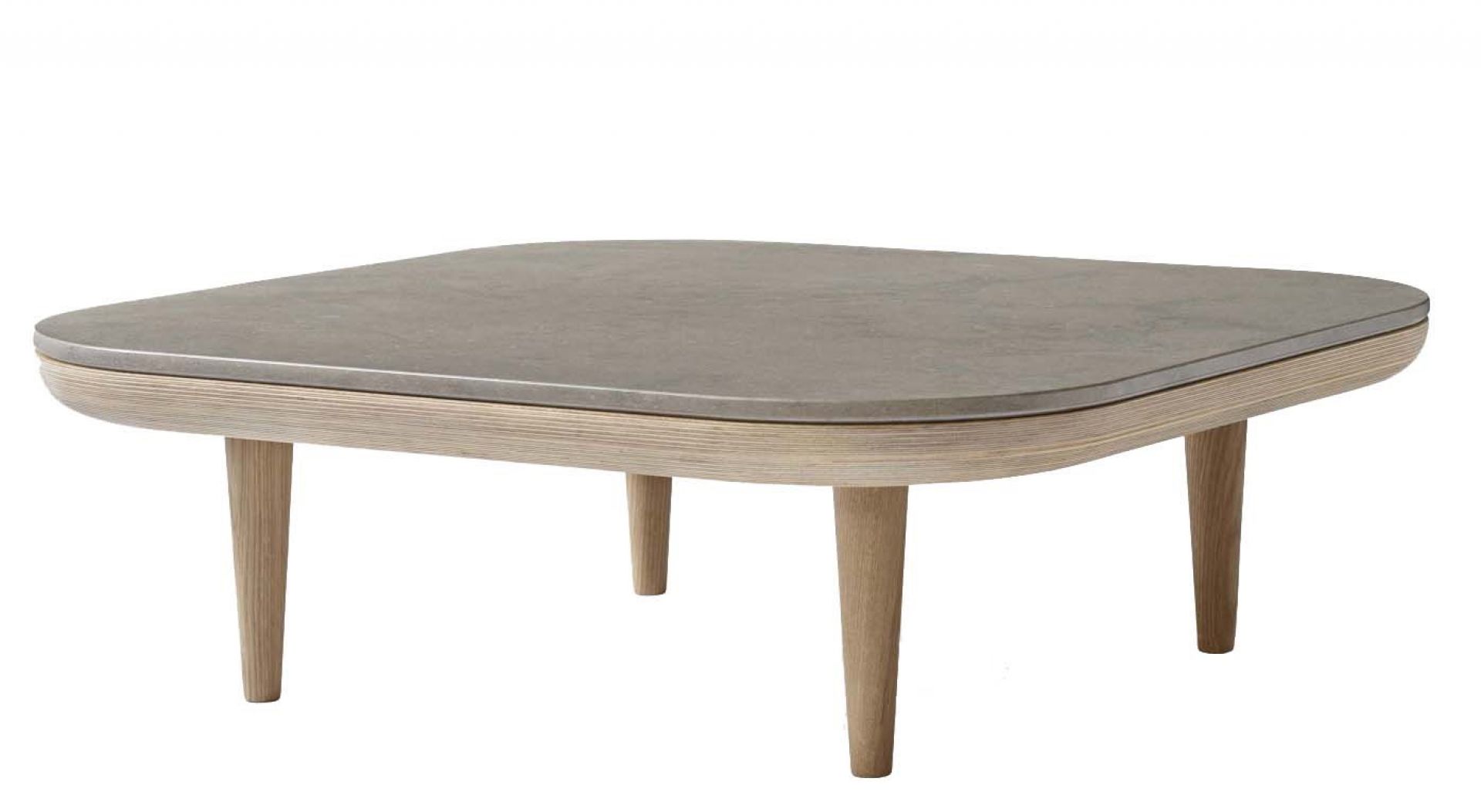 Fly Table Couchtisch von AndTradition mit grauer Tischplatte und hellem Holzgestell. Modernes Design.